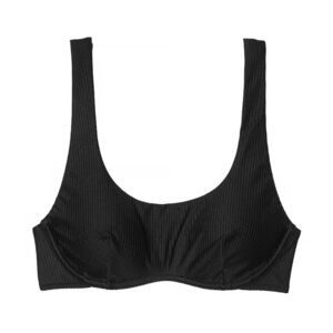 VS Pink The Wave Bikini Top Pure Black ribbed Large underwire supportive swim